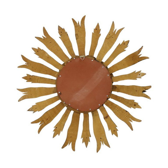Image 1 of Vintage Wooden Sun Mirror Sunburst Gold Fifties 52cm