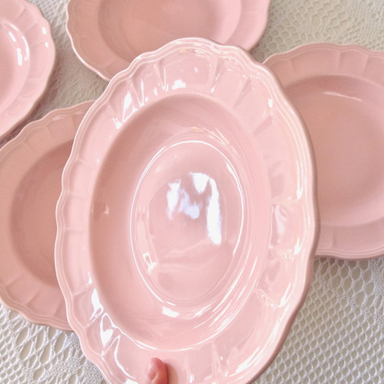 Image 1 of 6x Antique Pink Earthenware Salins Plates