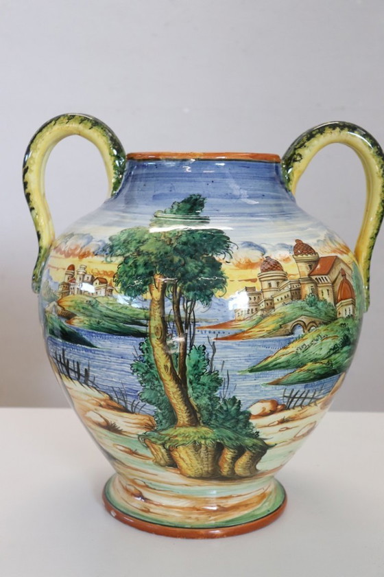 Image 1 of Ceramic Vase with Classical Decoration, Florence Italy 1980s