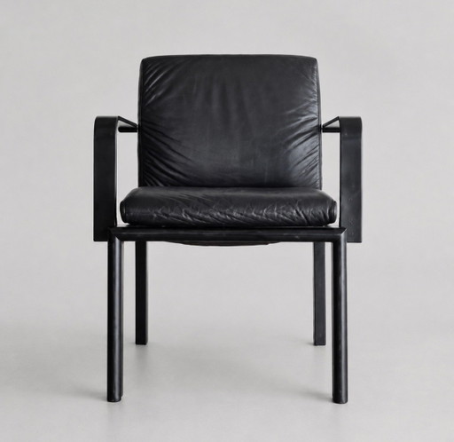 6 sillones Quadro vintage — Bruno Rey y Charles Polin para Dietiker, Suiza, 1989 – eetkamerstoelen, Chrome, Leather