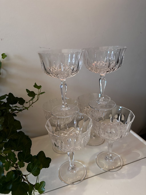 Verres à champagne coupés en cristal Vintage