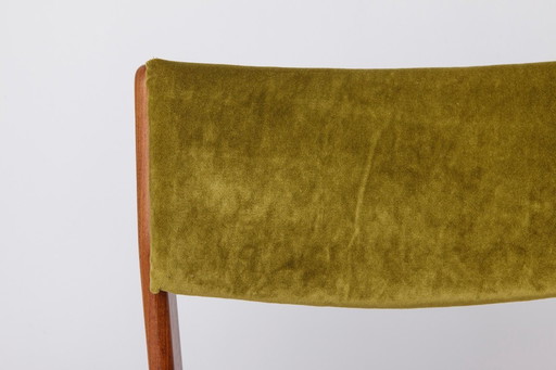 1 of 5 Vintage Teak Dining Chair 1970s Germany, Restored Wood Frame, Green Upholstered Seat, Mid Century Modern