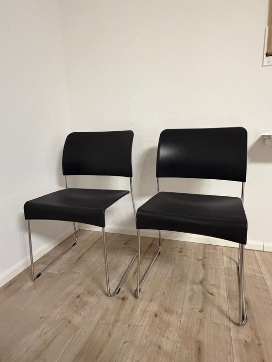 6x Sedia Originale Vitra SIM – Jasper Morrison – Nero – Sedie impilabili – Sedie da pranzo, Plastica, Cromo (photo 5 of 8)