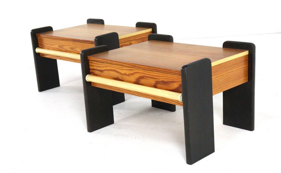 Image 1 of Set of 2 pine bedside tables vintage brutalist