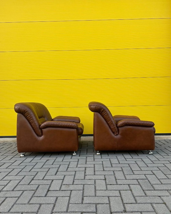 Vintage brown leather Danish lace Armchairs 70s (photo 7 of 21)