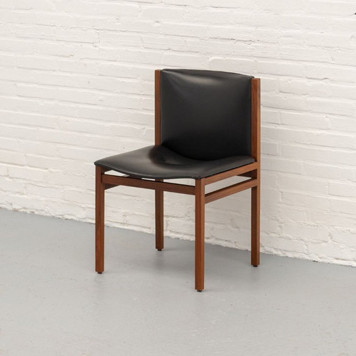 Chaise de salle à manger Tito Agnoli La Linea années 60 – eetkamerstoelen, Wood, Leather