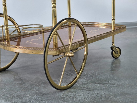 Image 1 of Serveerwagen barkar Trolley met zijkleppen, inleg van marqueterie, jaren 1970.