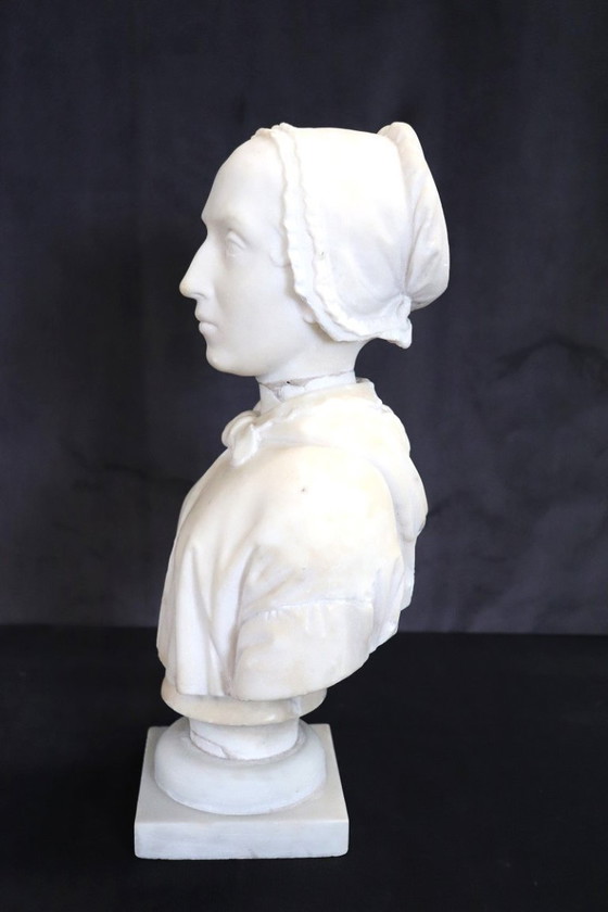 Image 1 of Bust of a Lady Sculpture in White Marble , Italy 19th Century