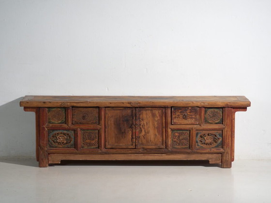 Antique low carved sideboard in elm wood – China, circa 1930 – Iron (photo 25 of 40)