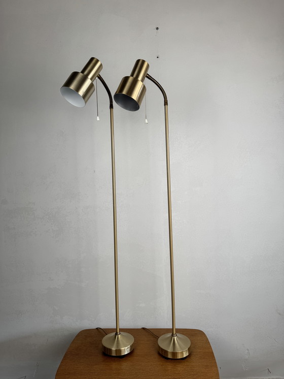 Image 1 of  Set Zweedse Messing Vloerlampen – Mid-Century Verstelbaar Ontwerp
