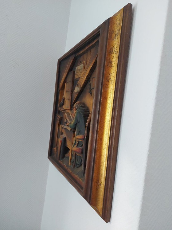 Image 1 of Grabado en madera de Anri Guild "La visita" de Carl Spitzweg