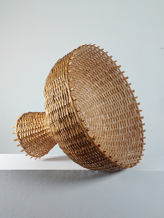 Image 1 of Vintage lampenkap van rotan in mandvorm uit het midden van de 20e eeuw, jaren 70.