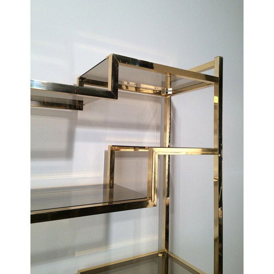 Image 1 of Vintage shelf in gilded chrome and glass, France 1970