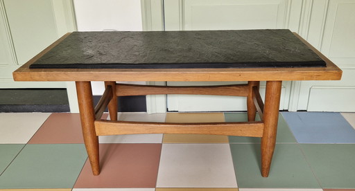 Vintage coffee table in oak and slate