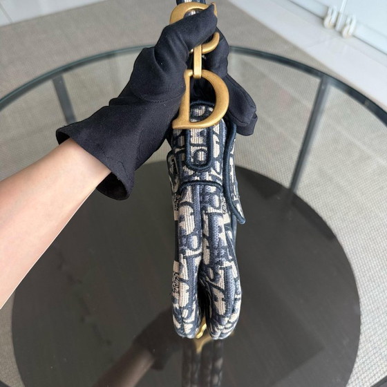 Image 1 of DIOR SADDLE MEDIUM - OBLIQUE CANVAS MONOGRAM DARK BLUE GOLD HARDWARE