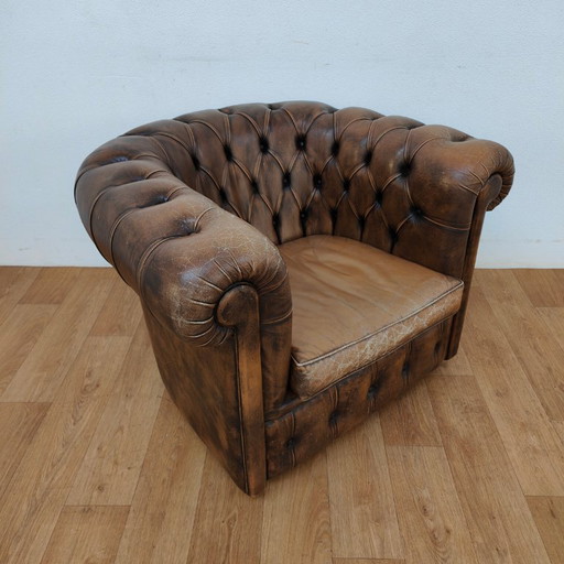 Fauteuil Chesterfield vintage en cuir
