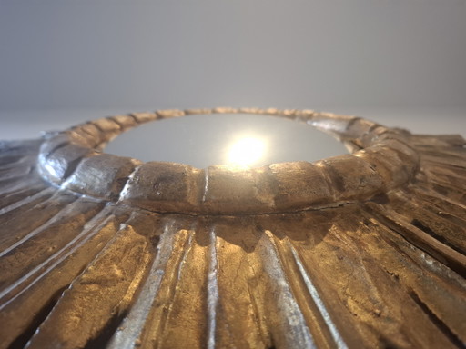 60cm wooden sun mirror from the 1950s. 20cm convex glass.