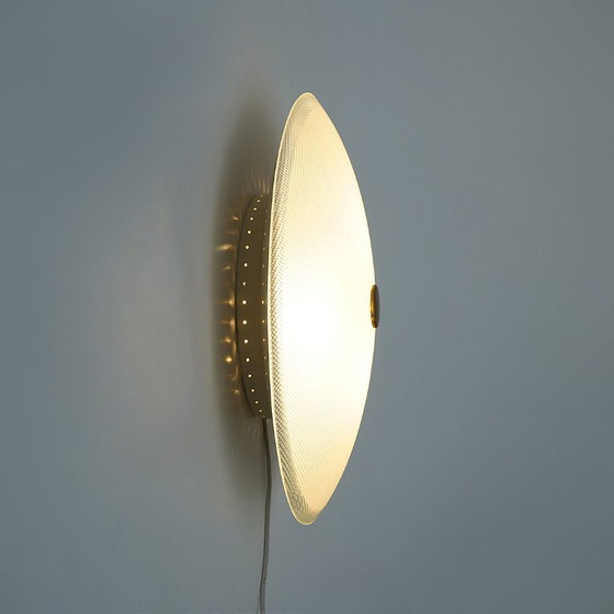Image 1 of Stilnovo Textured Glass Flush Mount Ceiling Lamp, Italy 1950s