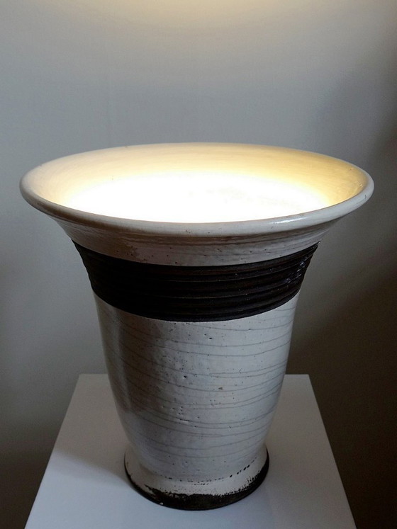 Image 1 of Grande lampada Raku moderna in beige e marrone Keramos Sèvres - René Hénon [...]