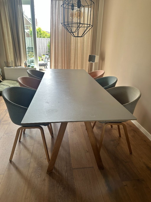 Hay Copenhagen - table and 6x tub chairs matte gray and oak