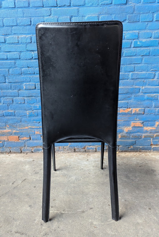 Image 1 of 6x vintage Italiaanse eetstoelen- zwart leer- Ciacci Kreaty 