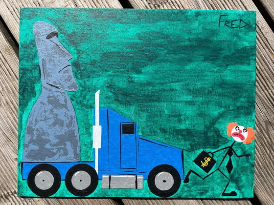 Image 1 of Moai. Acrylique sur carton entoilé.  Format 30x24 cm. 