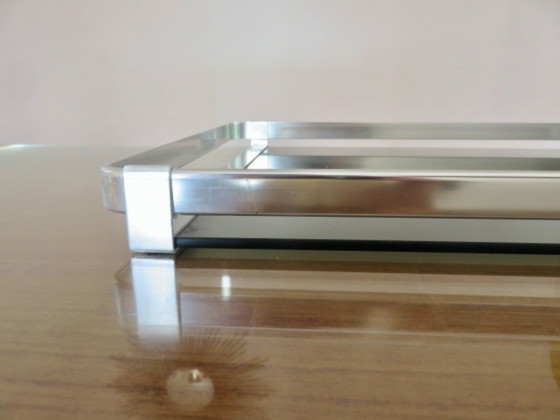 Image 1 of Sehr großes Tablett, MB Italia für Roche Bobois, Aluminium und Rauchglas, 1970