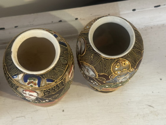 Image 1 of 4 Japanese Satsuma Vases 20th Century H 10 cm