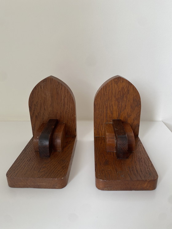 Image 1 of Art deco wooden bookends - Amsterdam school - Vintage