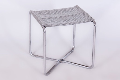 Sgabello Bauhaus restaurato, di Mücke-Melder, acciaio cromato, ceco, anni '30. – krukjes, Metal, Textile