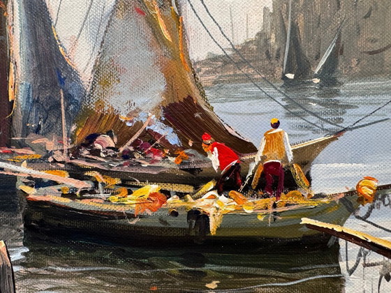 Image 1 of Authentic Pasquale Vuotto Oil painting – Venice in the harbor