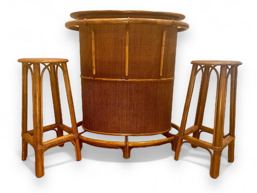Tiki-Bar Cocktail-Barmöbel Rattan 1950er Jahre