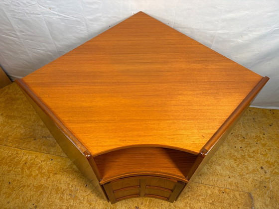 Image 1 of Vintage Nathan Teak Corner Cabinet (c. 1960s–1970s) – Mid-Century Modern  A beautiful and highly practical vintage teak corner c