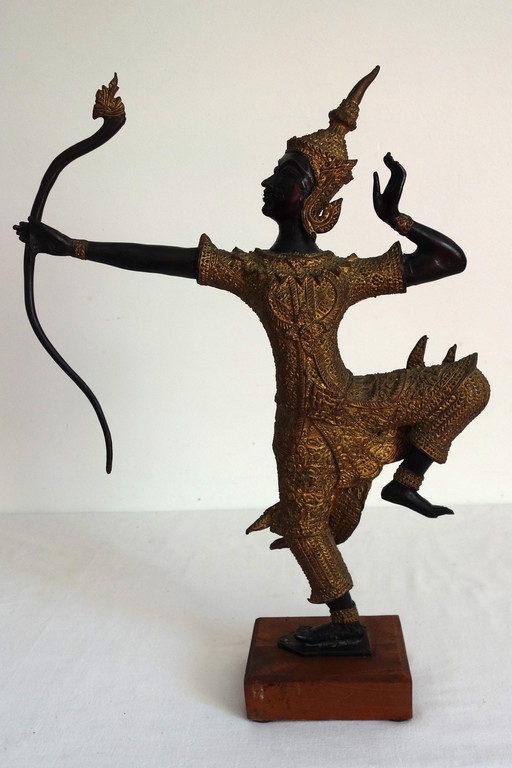 Gilded bronze and black statuette of Prince Rama, Thailand