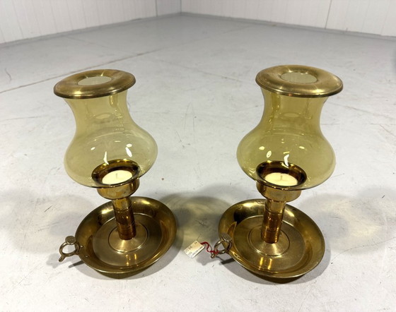 Image 1 of 2 X Peter Jensen Kopenhagen messing kandelaars Denemarken 1960’s