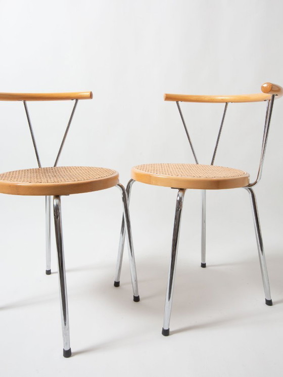 Image 1 of Stoelen met rotan zitting en chroom