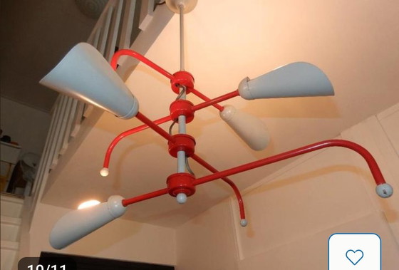 Image 1 of Vintage Adjustable Modernist Chandelier – Sculptural Multi Arm Ceiling Lamp – Atomic Design – Statement Piece