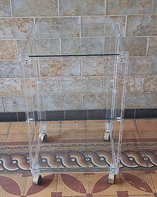 Vintage Italiaanse serveerwagen van plexiglas en glas, 1980