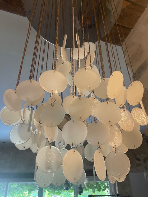 Image 1 of Vetri voor Vistosi Cascade hanglamp opaline Murano glas, Italië jaren 60