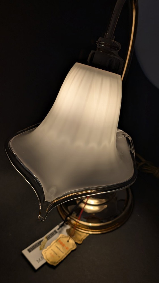 Image 1 of Refined Pair of Murano Calla Lamps, Vintage New Old Stock, 24kt Gold