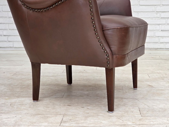 Image 1 of Anni '70, poltrona danese, rivestimento originale in pelle marrone.