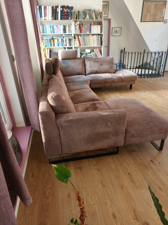 Large U-shaped corner sofa with chaise longue and adjustable headrests, Montel, Textile, Metal, Brown, Modern (photo 5 of 5)