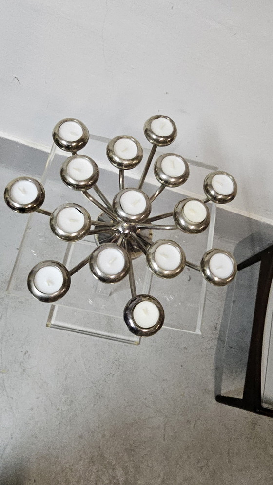 Image 1 of Bougeoir Dream Designer Fink, porte-bougie chauffe-plat SHORTLIGHT, 15 flammes, plaqué argent