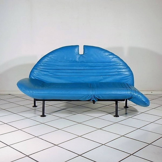 Image 1 of Sofa Loveseat turquoise leer van Walter Leeman voor Sormani, 1980