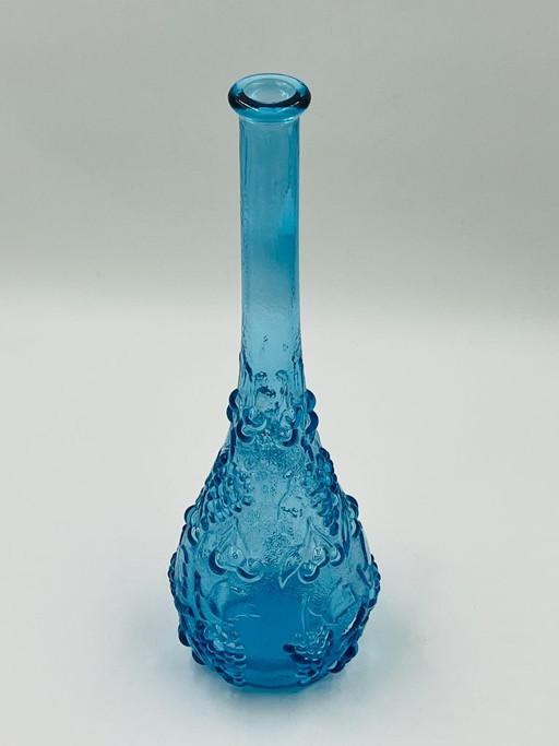 Large vintage blue glass bottle from Empoli – glazen karaffen (photo 2 of 12)