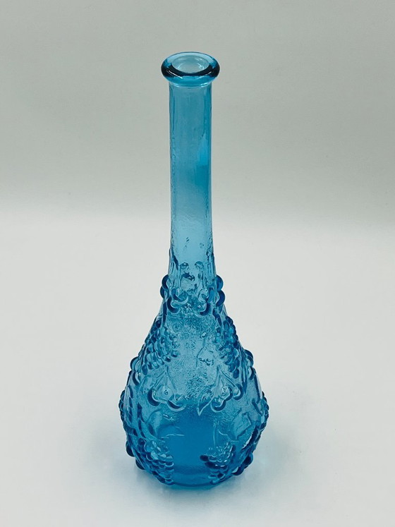 Large vintage blue glass bottle from Empoli – Glass & Decanter (photo 2 of 12)