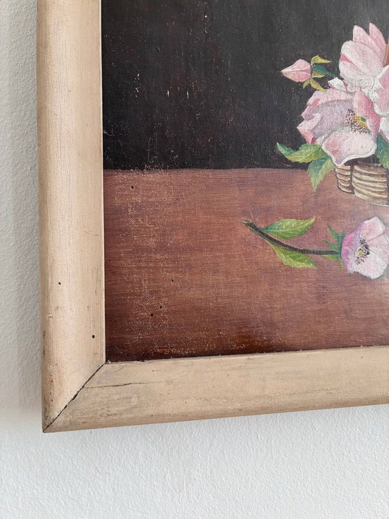 Image 1 of Set of vintage original flower oil paintings, flower still life pair