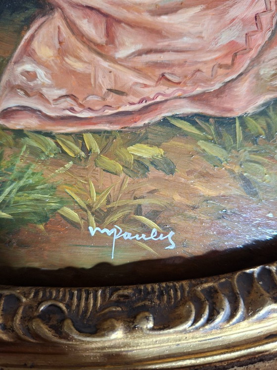 Image 1 of Pair of Oils on Canvas of the 18th Century Romantic Scenes Signed