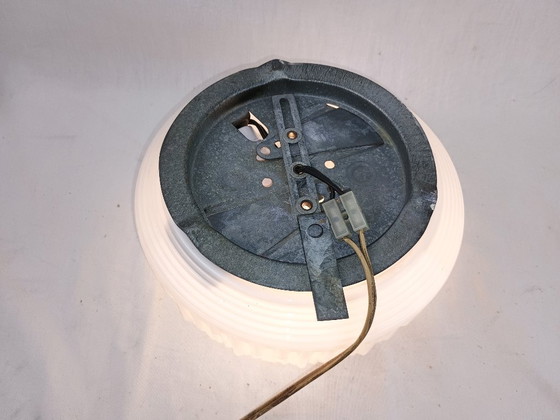 Image 1 of Vintage Glashütte Limburg 1960s Pressed Glass Ceiling Light - Textured Clear Glass Flush Mount Wall Sconce German Mid-Century