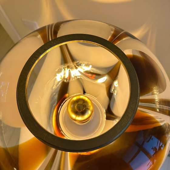 Image 1 of Italian Murano amber swirl glass globe floor lamp on brass base